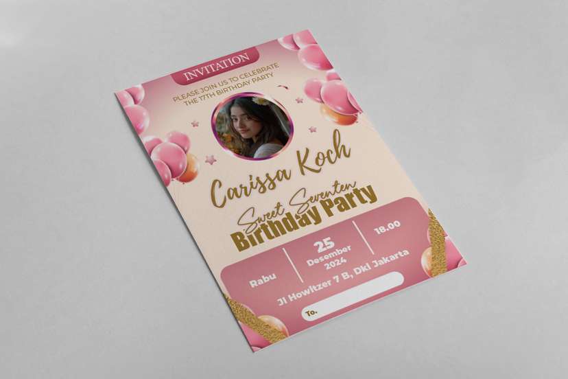 Undangan Ulang Tahun 17 Tahun Pink - Image 1