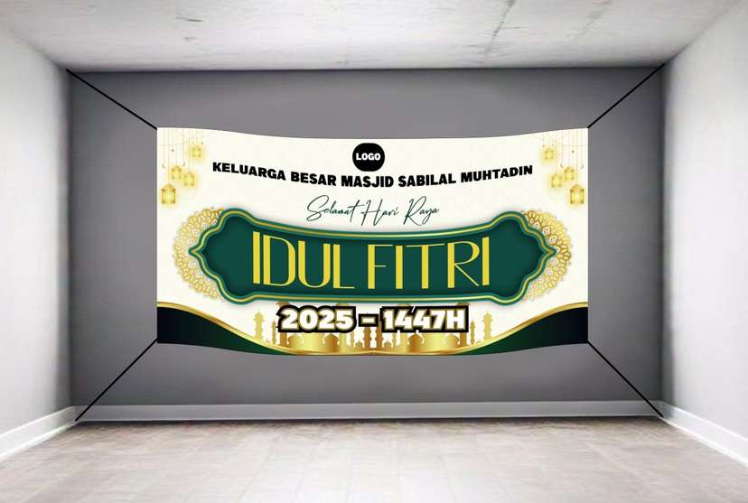 Baliho selamat idul fitri hijau gold - Image 1