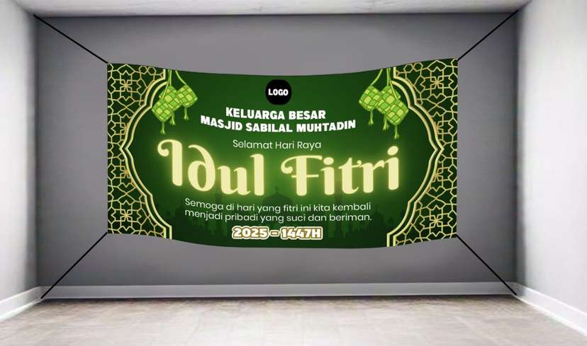 Baliho idul fitri hijau ketupat ornamen - Image 1