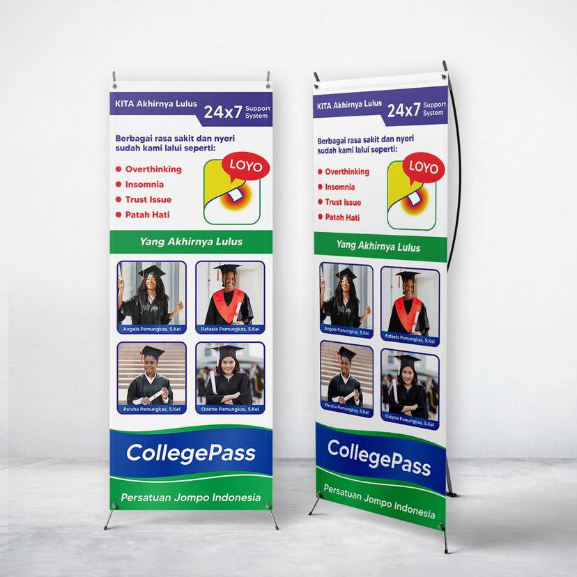 Standing Banner Wisuda/Sidang Skripsi Tema Loyo Putih Hijau Biru Lucu - Image 1
