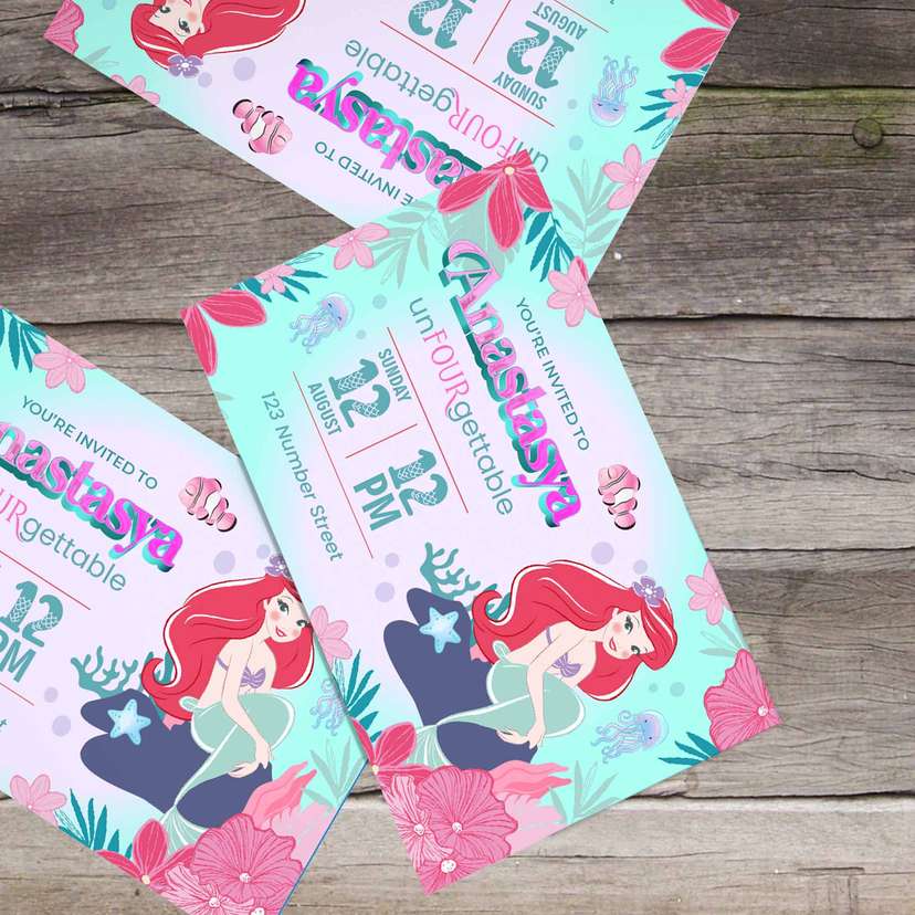 Undangan Ulang Tahun Tema Mermaid Ariel - Image 1