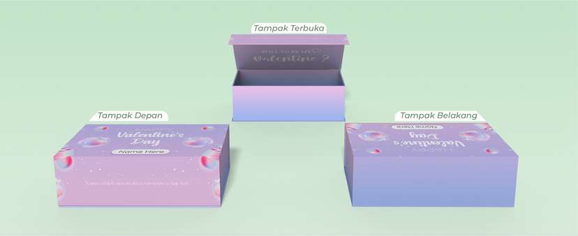 Box Hard Cover Hadiah Tema Valentine Warna Ungu Pink - Image 1