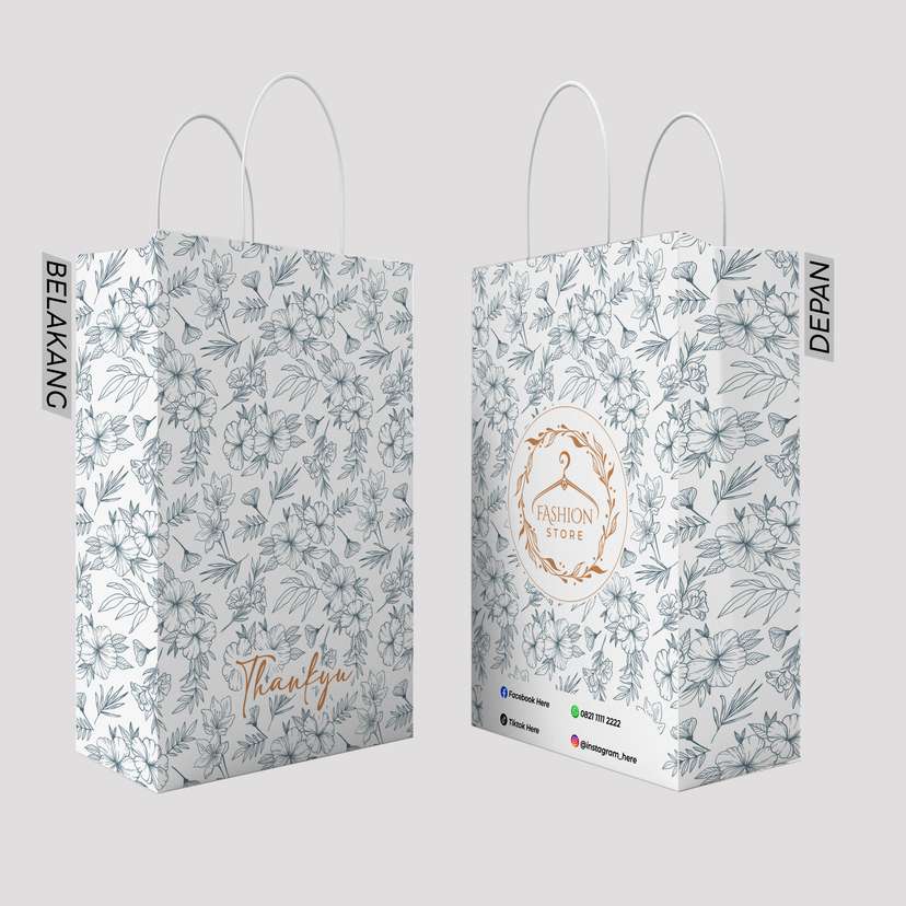 Paper Bag Tema Fashion Brand Pattern Motif Bunga Biru - Image 1