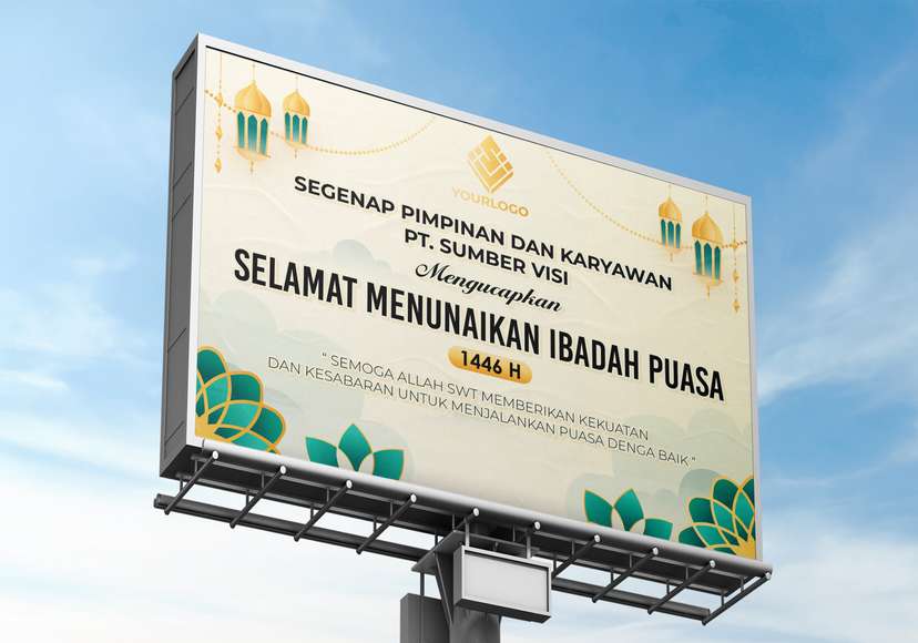 Baliho Ucapan Selamat Berpuasa Tema Hijau Cream Terang - Image 1