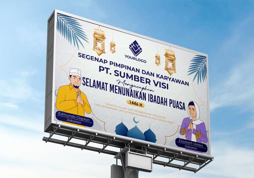 Baliho Ucapan Selamat Berpuasa Tema Biru Kuning Putih - Image 1