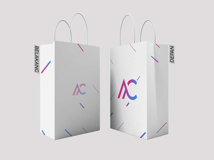 Paper Bag Design Simple Putih Garis Garis - Image 1