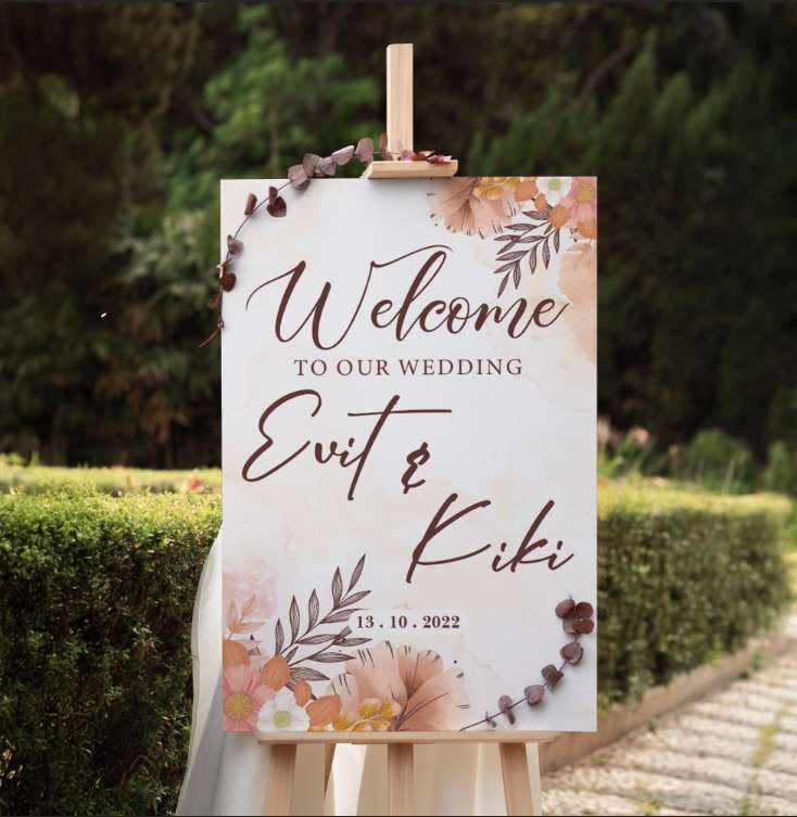 Wedding Sign Peach with Flower - Image 1