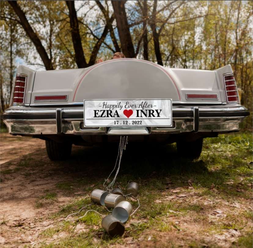 Wedding Car Plate Simple White Background - Image 1