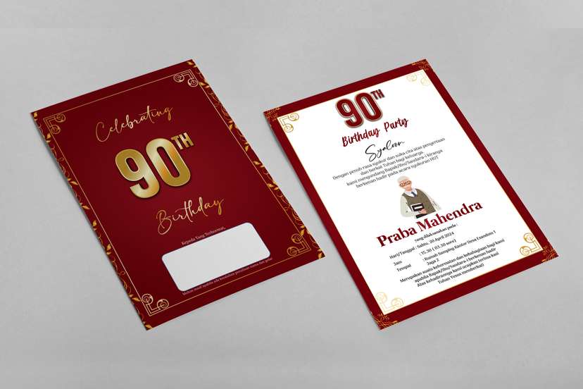 Undangan Ulang Tahun 90 Tahun Tema Merah - Image 2