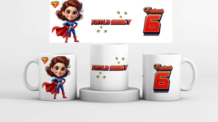 Mug Souvenir Ulang Tahun Tema Superhero Perempuan - Image 1