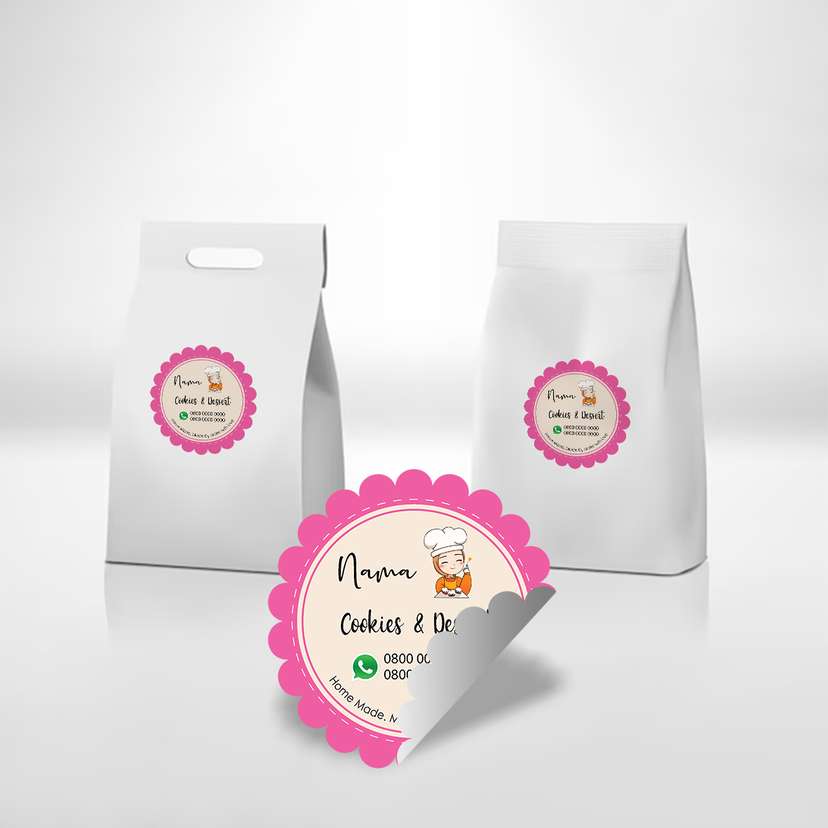 Sticker Pola Custom Pink Label Makanan - Image 1