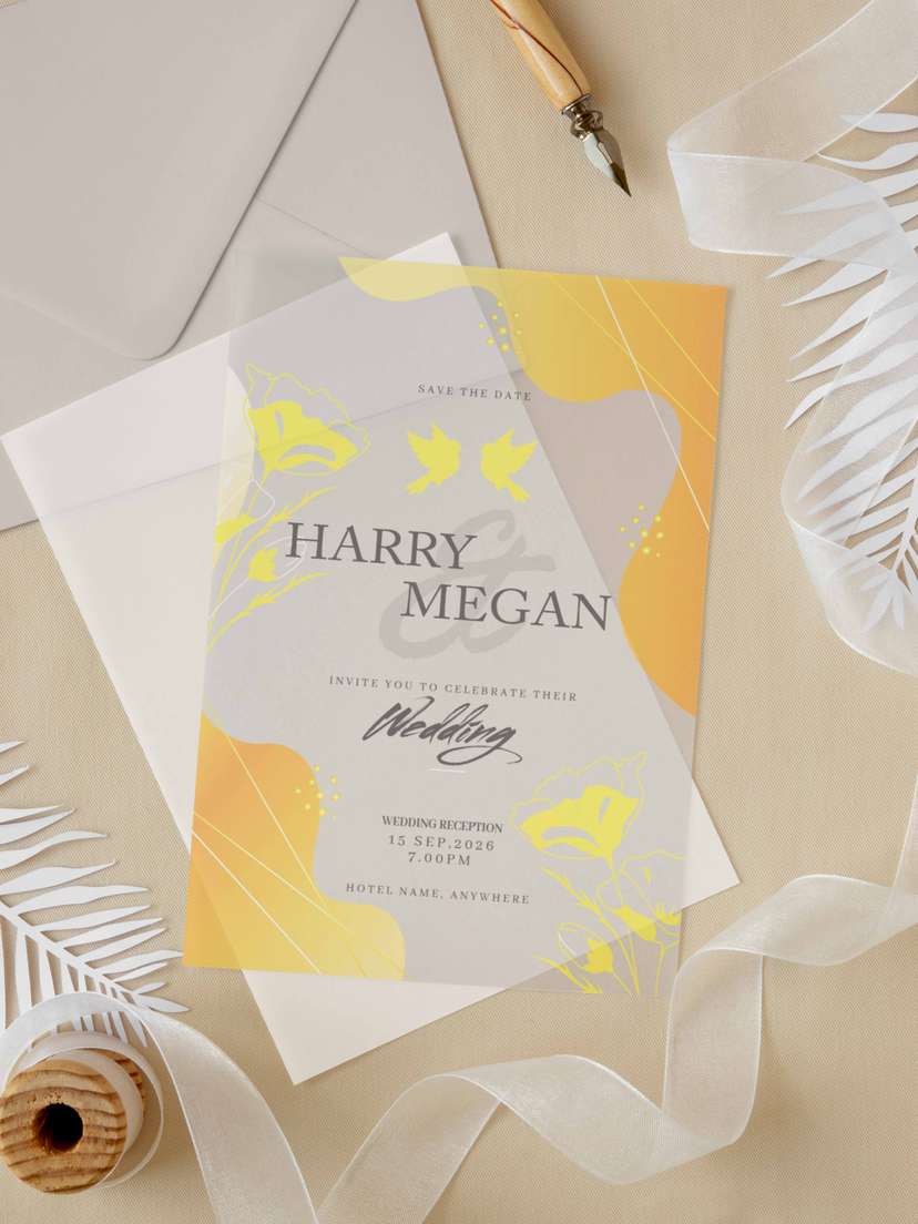 Undangan 2 Sisi Wedding Akrilik Tema Gold Floral - Image 2