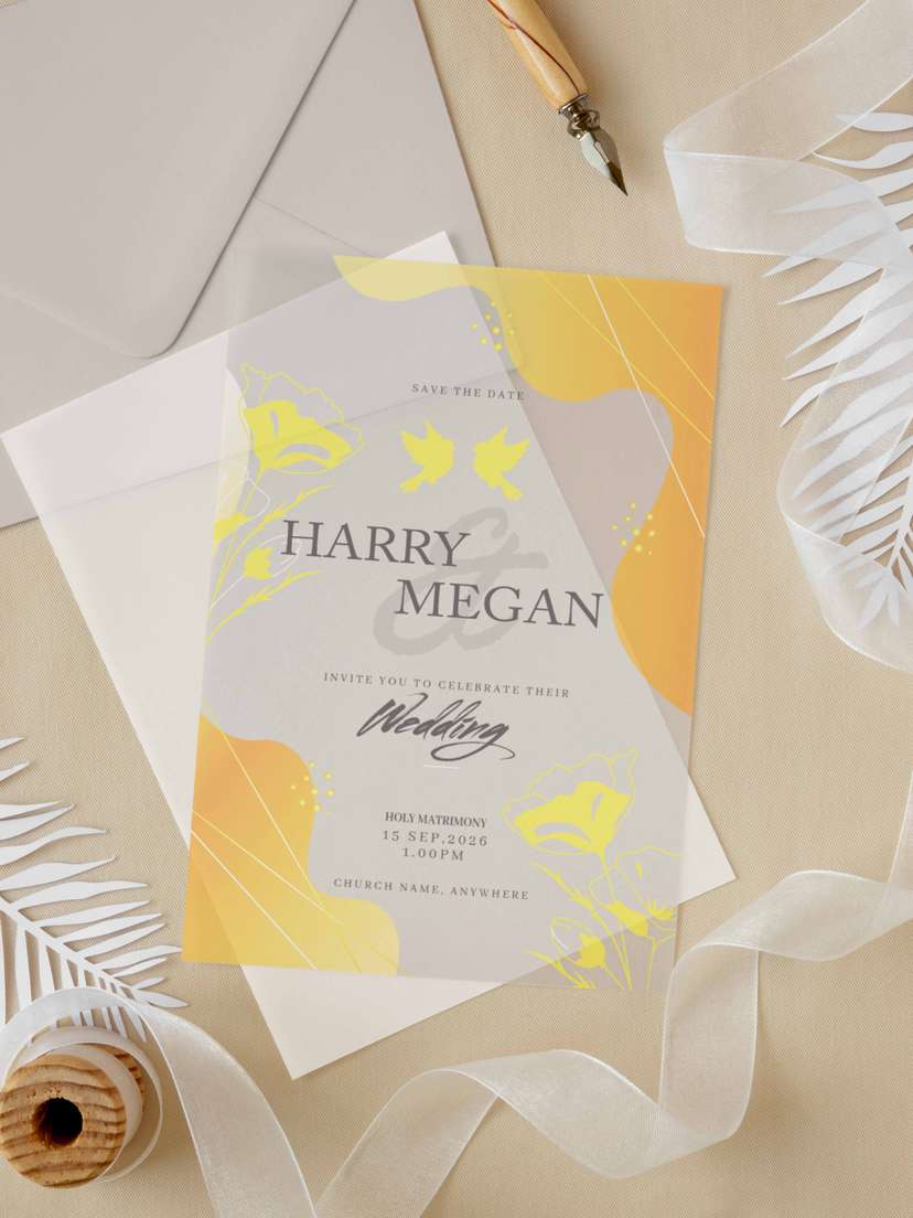 Undangan 2 Sisi Wedding Akrilik Tema Gold Floral - Image 1