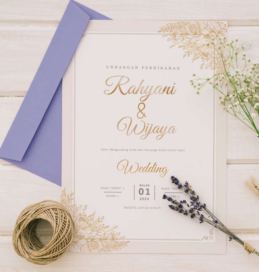 Undangan Wedding Gold Yellow Flower Leaf - Image 2