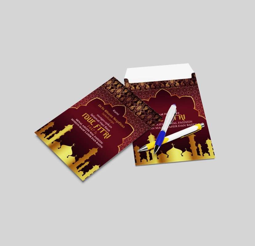 amplop Kartu Ucapan Idul Fitri Maroon Gold: Elegansi yang Penuh Makna dan Tradisi - Image 1
