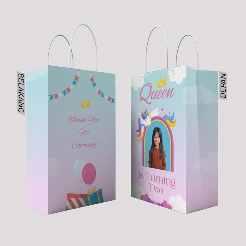 Paper Bag Ulang Tahun Dengan Tema Unicorn Pink Biru - Image 1