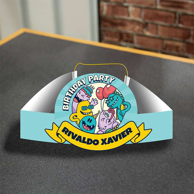 Topi Ulang Tahun Anak β Desain Monster Ceria & Nama Custom - Image 1