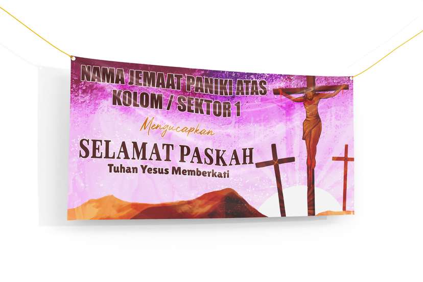 Banner Paskah Dengan Nuansa Ungu Dan Salib Di Samping - Image 1