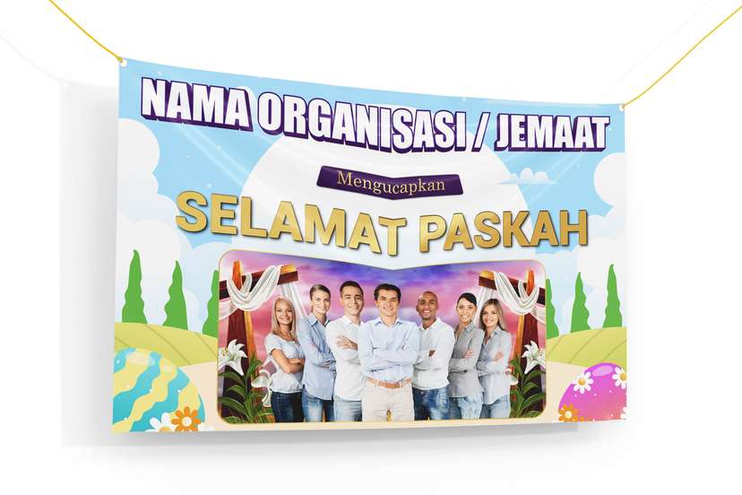 Banner Paskah Dengan Tema Warna Biru Pakai Foto - Image 1