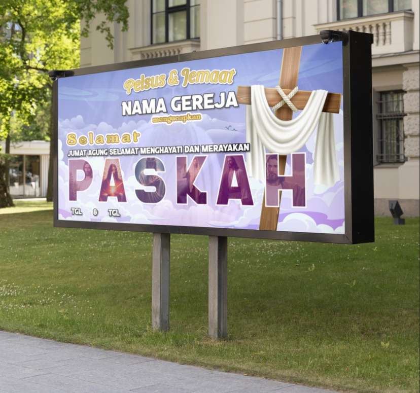 Baliho Ucapan Selamat Jumat Agung dan Paskah dengan Nuansa Langit Cerah - Image 1