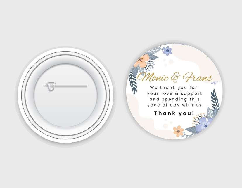 Wedding Thank You Pin Design with Floral Accents - Image 1