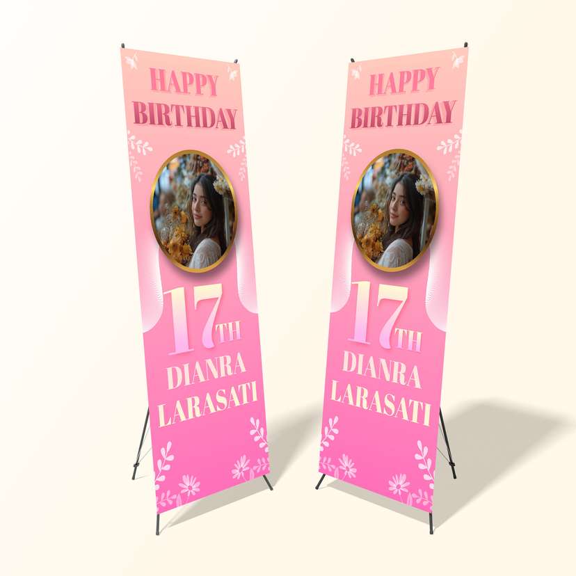 X Banner Ulang Tahun 17 Tahun Tema Pink - Image 1
