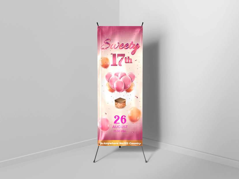 X-Banner Sweet 17th Tema Pink Elegan - Image 1