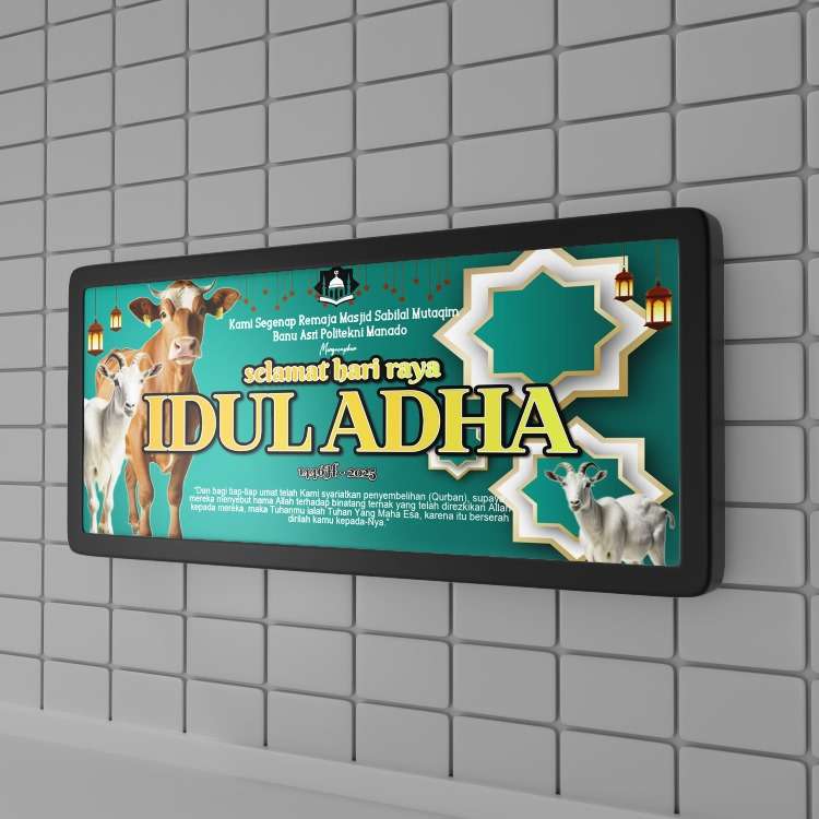 Baliho Idul Adha 2025 – Nuansa Biru Toska Islami & Ornamen Geometris Emas - Image 1