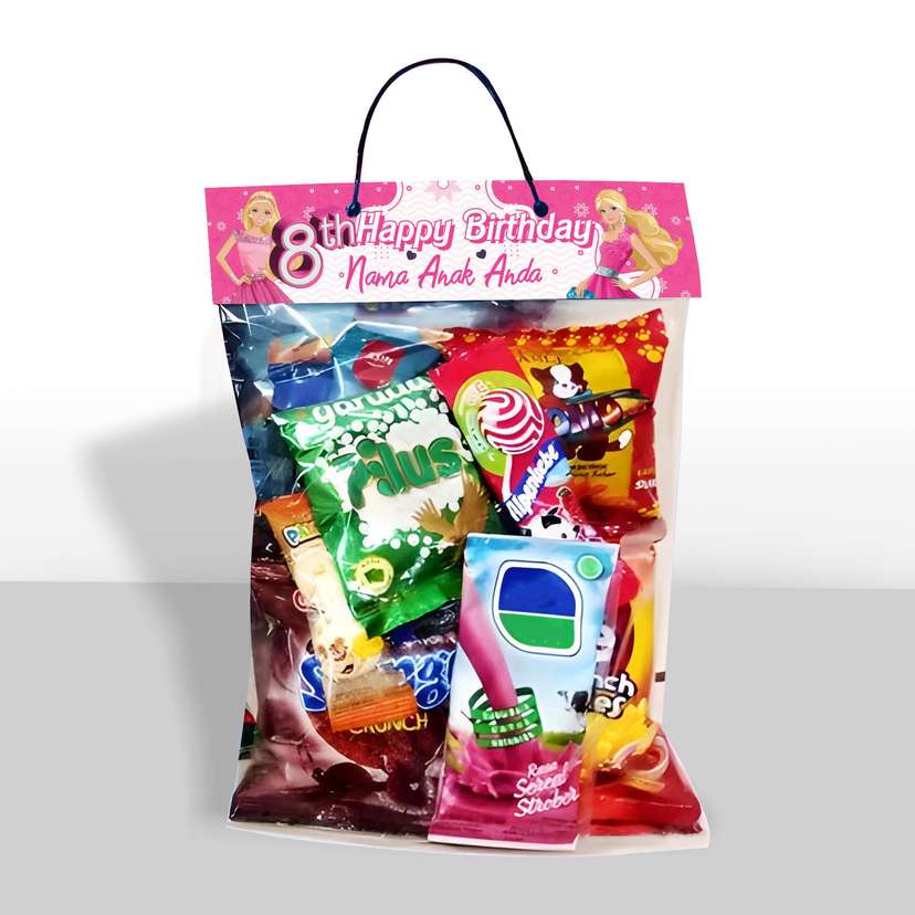 Label Snack Ulang tahun Boneka Pink Elegan - Image 1
