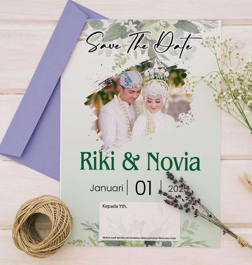 Undangan Wedding Semi Hijau Bunga Elegan - Image 1