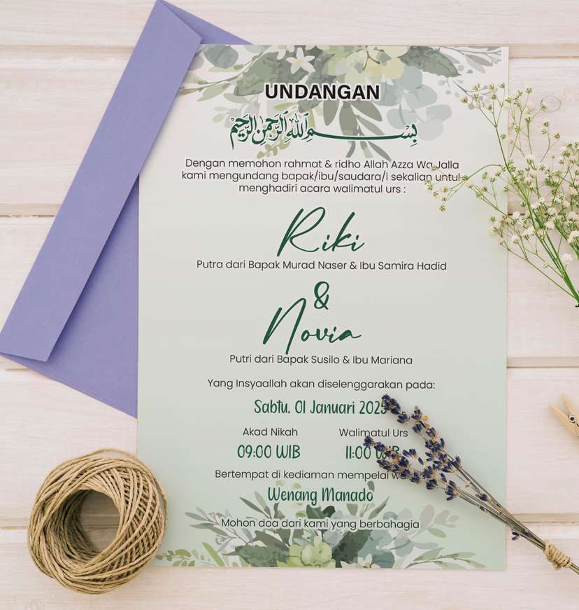 Undangan Wedding Semi Hijau Bunga Elegan - Image 2