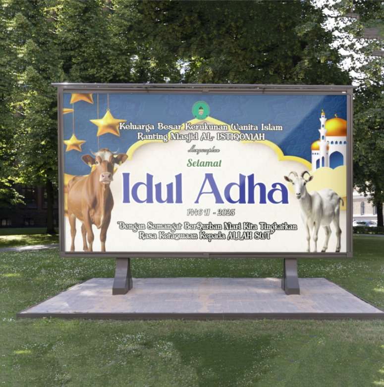 Baliho Idul Adha 2025 KWI – Desain Nuansa Islami Elegan dengan Sapi & Kambing Kurban - Image 1