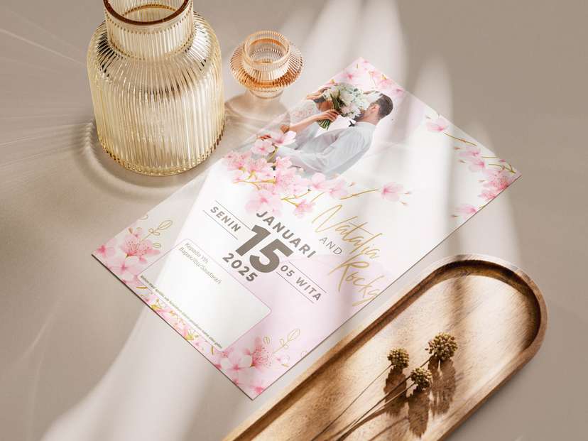 Undangan Wedding Soft Pink Sakura - Image 1