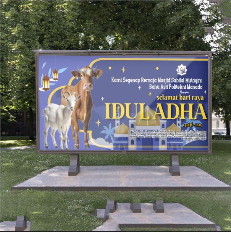 Desain Baliho Idul Adha 2025 dengan Ilustrasi Kambing & Sapi Kurban - Image 1