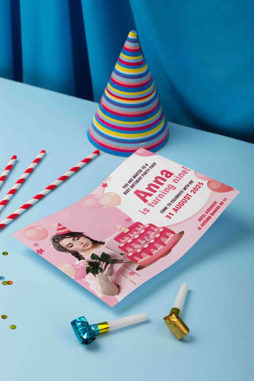 Undangan Ulang Tahun Desain Pink Ceria - Image 1