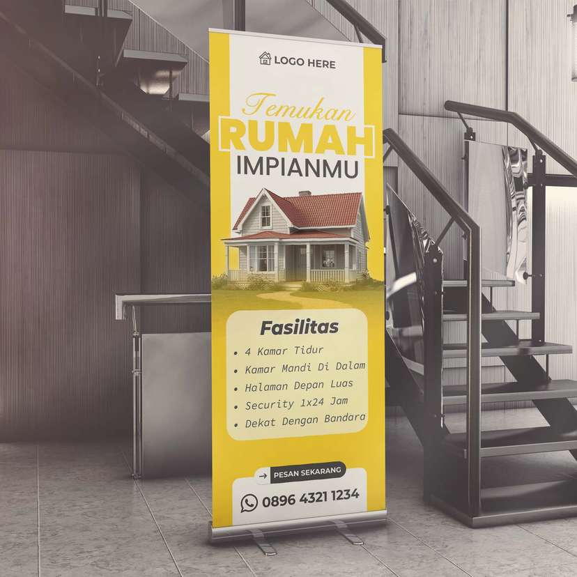 Roll Up Banner Property Rumah Dengan Desain Simple Warna Dominan Kuning - Image 1