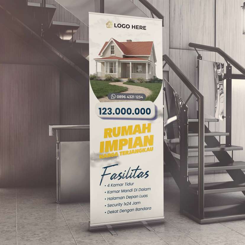 Roll Up Banner Property Rumah Dengan Desain Simple Warna Dominan Putih - Image 1