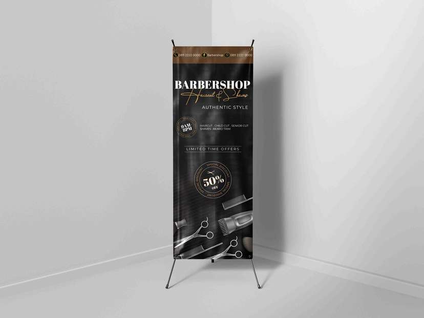 X-Banner Barbershop Elegan dengan Promo Potongan Harga - Image 1