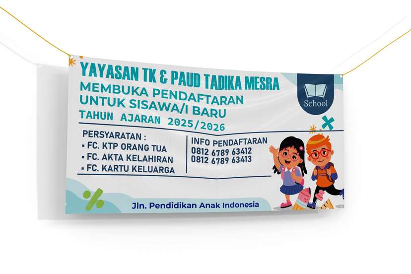 Banner Penerimaan Siswa Baru TK dan Paud Desing Simple Dominan Putih Tosca - Image 1