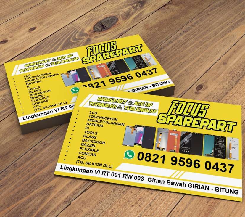 Kartu Nama toko Sparepart Kuning Cerah untuk Usaha Sparepart & Aksesoris HP - Image 1