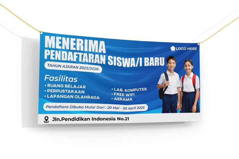 Banner Sekolah Penerimaan dan Pendaftaran Murid Baru Warna Biru Putih - Image 1