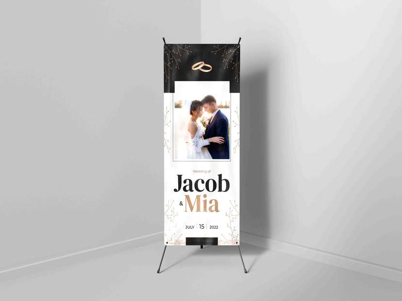 X-Banner Wedding Modern Hitam Putih dengan Foto dan Nama Pasangan - Image 1