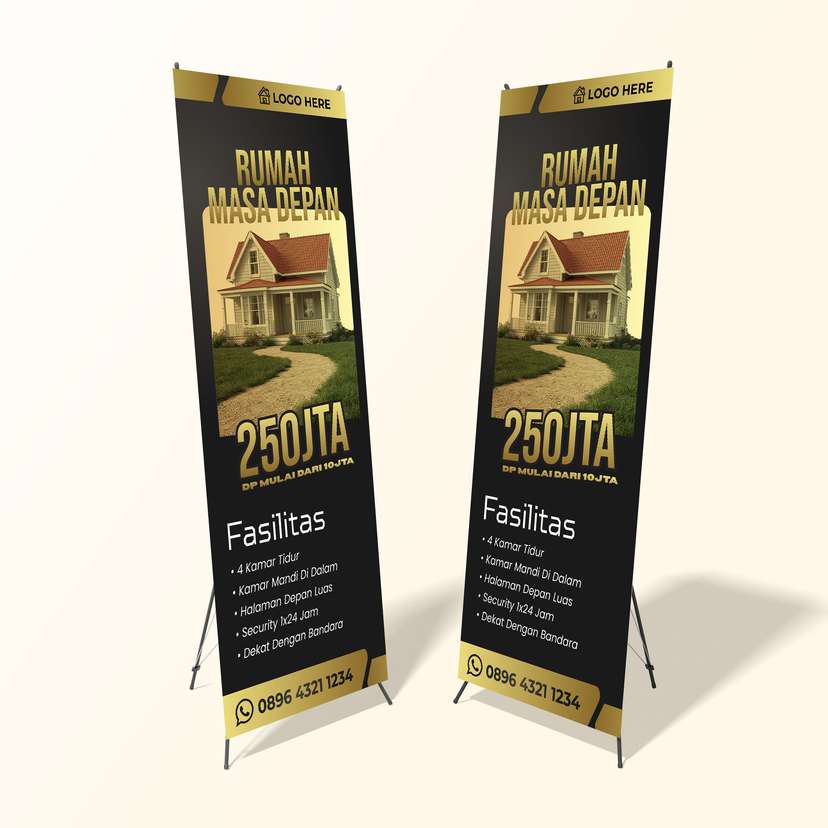 X Banner Promo Perumahan / Rumah Murah Dominan Gold Hitam - Image 1