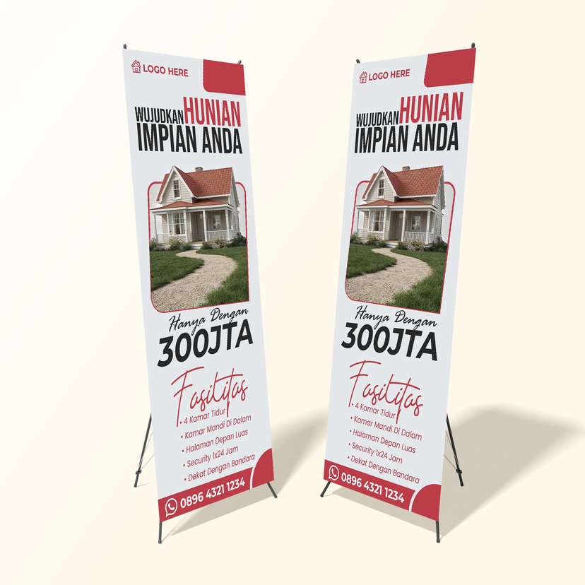 X Banner Promo Perumahan / Rumah Murah Dominan Merah Putih - Image 1