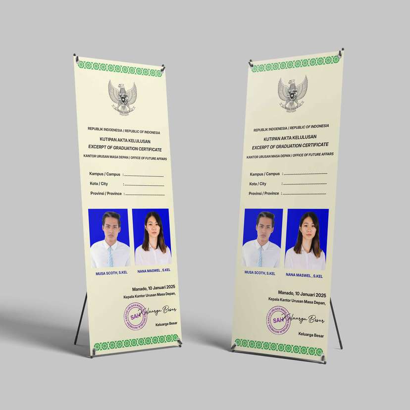 Standing X Banner Sidang/Wisuda - Akta Kelulusan Parodi - Image 1