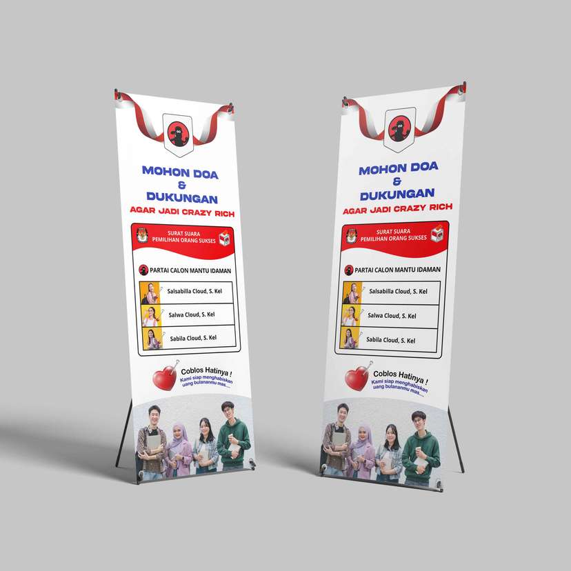 Standing X-Banner Sidang/Wisuda Humor โCrazy Rich & Pemilu Calon Mantuโ ๐ณ๏ธโค๏ธ - Image 1