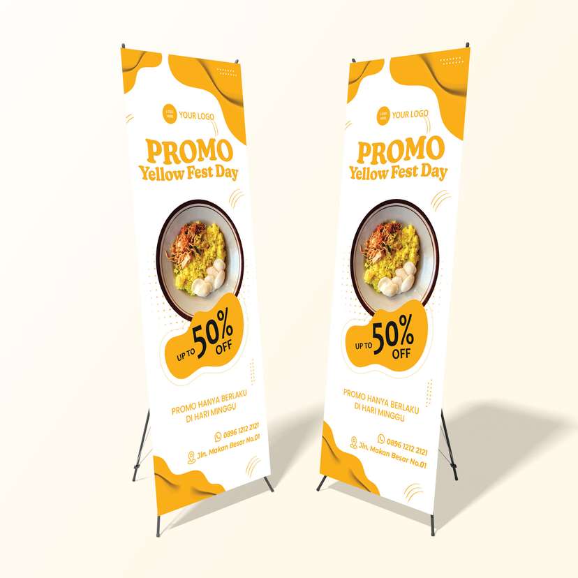 Standing X Banner Promo Makanan Nasi Kuning Yellow Fest Day - Image 1