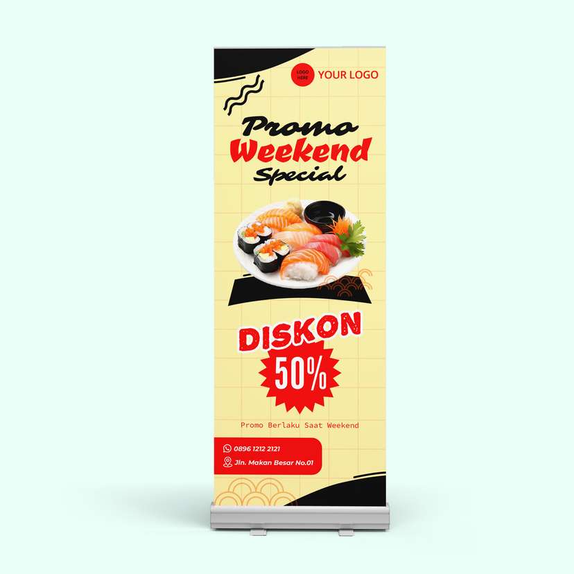 Roll Banner Promo Makanan Sushi Dengan Warna Krem - Image 1