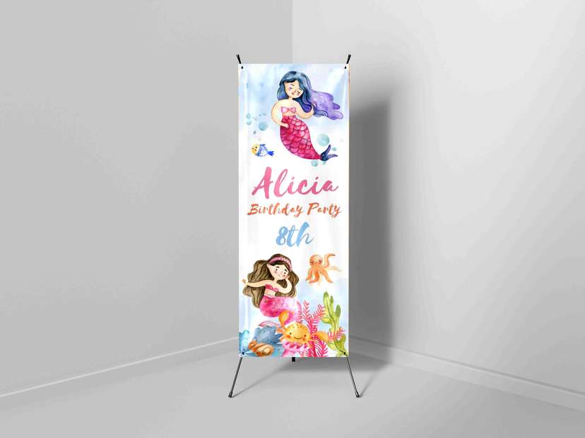 X-Banner Ulang Tahun Anak Tema Mermaid Ceria - Image 1