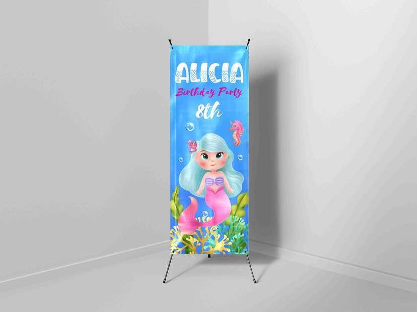 X-Banner Ulang Tahun Anak Tema Mermaid Biru - Image 1